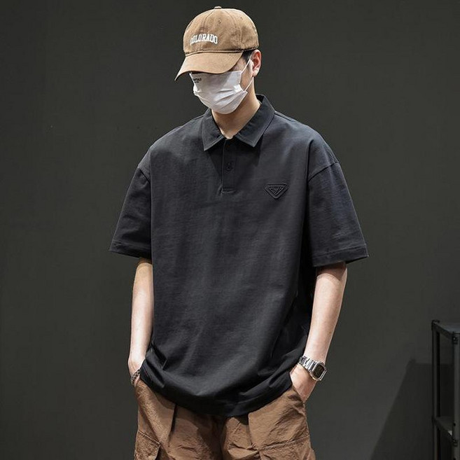 男士美式復古重磅短袖POLO衫