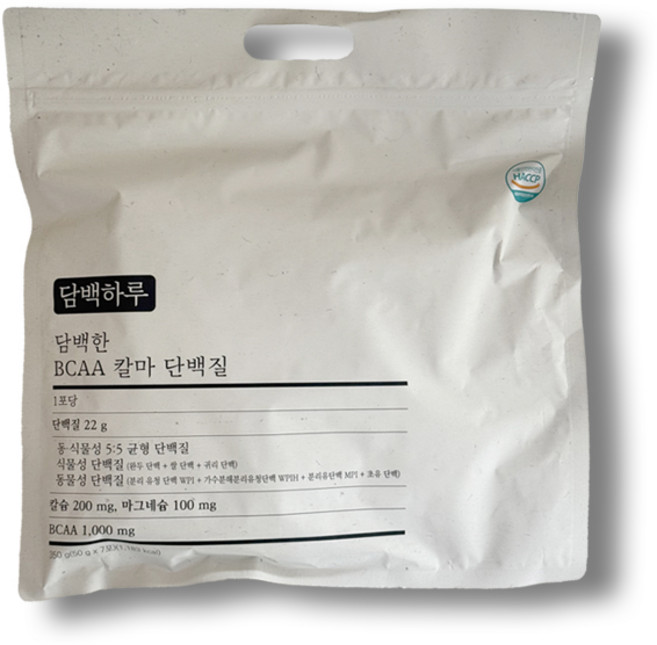 담백하루 담백한 BCAA 칼마 단백질 22g 7포(1주분) 식물성/동물성 단백질 분리유청단백 칼슘마그네슘, 1세트, 350g
