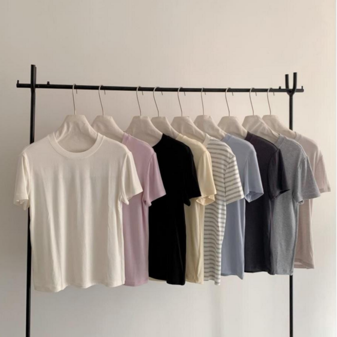 여성 여름 반팔 티셔츠 모달 실크 텐셀 울 혼방 시원하고 얇은 페이스팩 티셔츠 슬림 핏