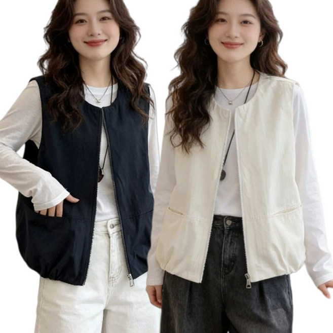 [단품] [1+1] 옵션선택 여성조끼 여름조끼 라운드넥 집업 포켓 루즈핏 베이직 베스트 LJH050916 24 48