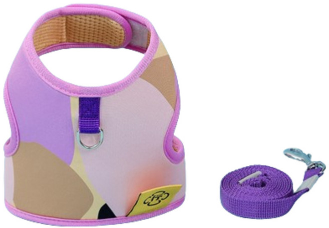 루디모어 반려동물 조끼형 하네스 + 리드줄 세트, 퍼플, 1개