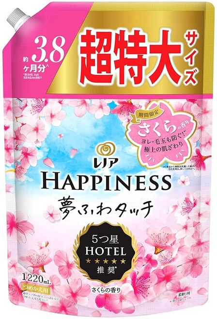 계절 레노아 해피니스 유메후와 터치 섬유 유연축제한 벚꽃의 향기 리필 1 220mL 대용량, 1개, 1.22L