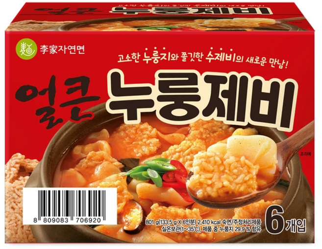 이가자연면 얼큰 누룽제비 수제비, 801g, 2개