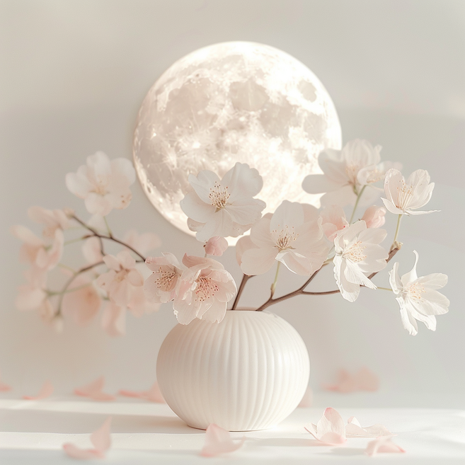 풍수지리 액자 달항아리 달 매화 캔버스액자 20cm x 20cm, 달 아래 피어난 매화