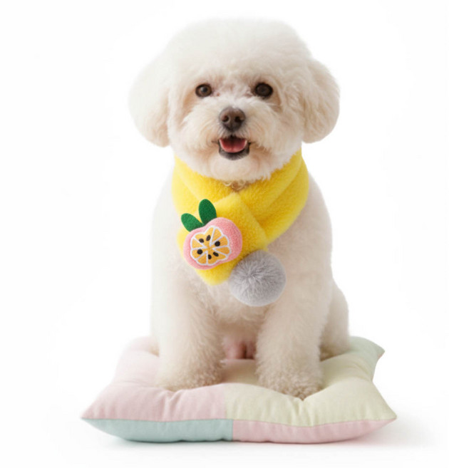 견행묘행 강아지 목도리 겨울 퍼 스카프, 1개, 옐로우