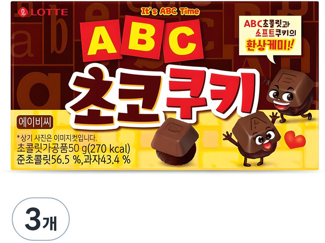 롯데웰푸드 ABC 초코 쿠키, 50g, 3개