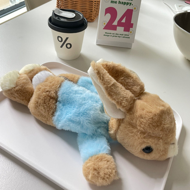 부드러운 플러시 토끼 인형 필통 파우치 귀여운 문구 수납