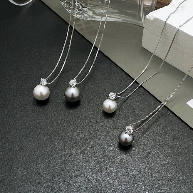 오누이디스플레이 진주 목걸이 고퀄리티 심플 큐빅포인트 은목걸이