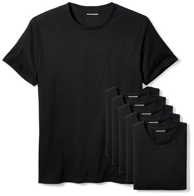 Amazon Essentials 남성용 슬림핏 면 크루넥 언더셔츠 블랙 반팔 라지 364004
