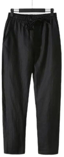 FANSYLI 남성 린넨 바지 여름 얇은 밴딩 면 마 바지 빅사이즈 루즈핏 편한 통기성 일자핏 통바지 데일리 X2604A10