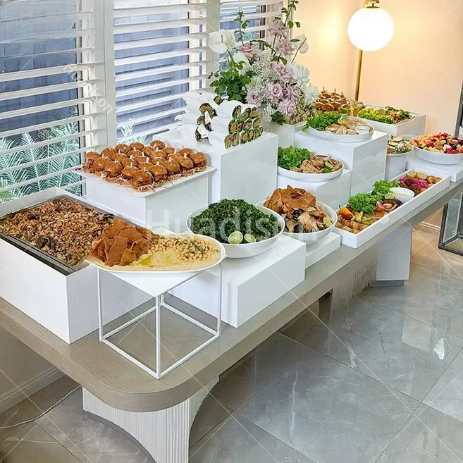 베르디슨 호텔 용품 화이트 아크릴 음식 진열대 네스티드 큐브 웨딩 파티 아크릴 뷔페 라이저, 02 340 340 240mm