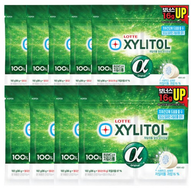 롯데제과 자일리톨 알파 오리지날 리필, 102g, 9개
