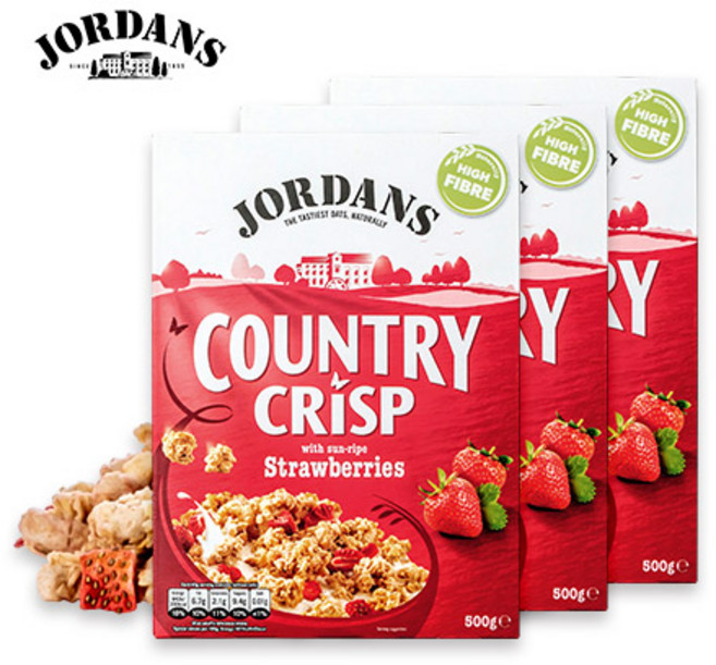 조단스 크리스피 그래놀라 딸기 시리얼, 500g, 3개