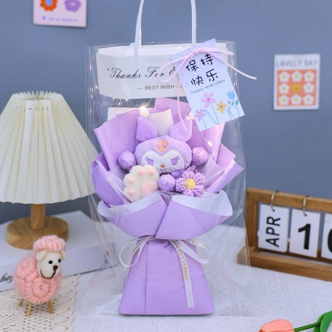 庫洛米玩偶花束，棒棒糖卡通零食糖果成品，可愛公仔手捧禮物, 1個, 庫洛米玩偶-糖果花-成品