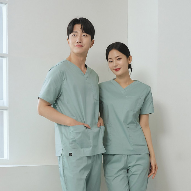유니스토어 남여 간호복 수술복 TC스판 V넥 베이직 스크럽 상하의 세트 / 4color