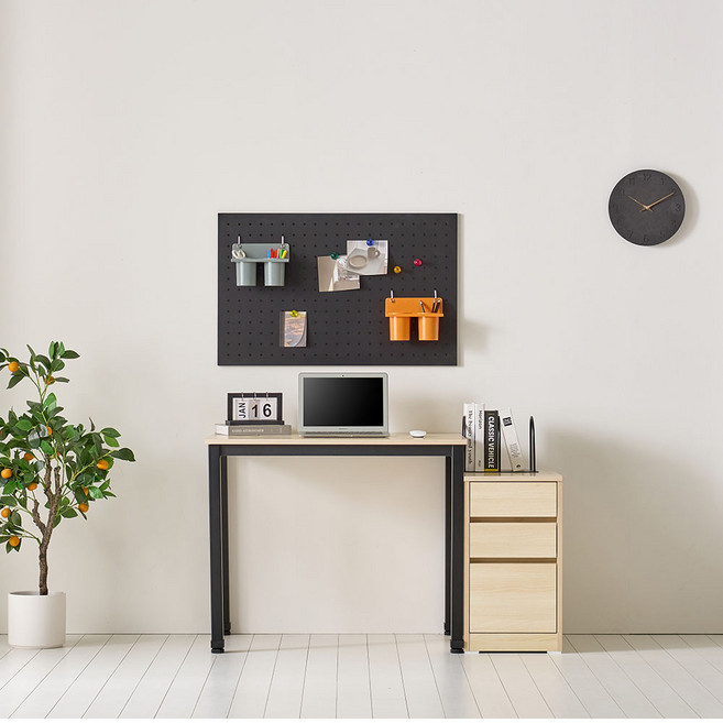 데스크 사무용 철제 일자 책상 900, 블랙/워시