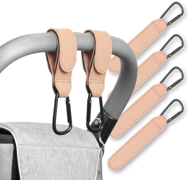 바디스윗 고강도 유모차 가죽 가방 걸이 후크, 4개, 베이지