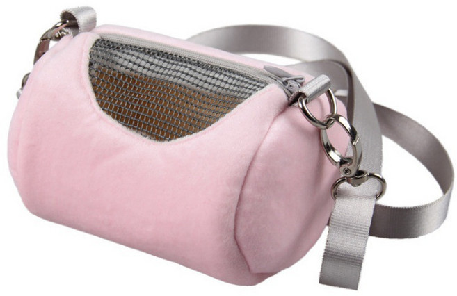 소동물 햄스터 고슴도치 날다람쥐 휴대용 이동가방 통풍메쉬 외출 크로스백, 핑크, 1개