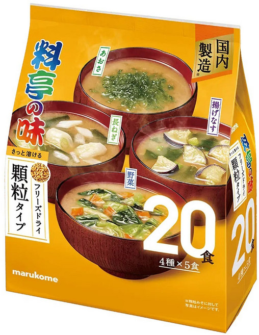 marukome 大容量冷凍乾燥顆粒 高級餐廳綜合口味 錦糸味噌 + 大蔥 + 炸茄子 + 蔬菜口味 20入, 1個, 150g