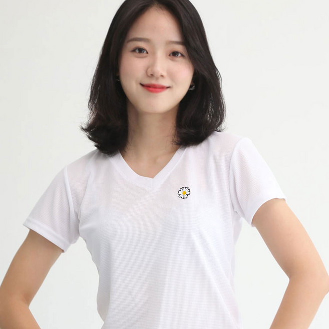 쿨링반팔 쿨론 브이넥 반팔 면티 기본티 여름 기능성 남녀공용 데이지자수