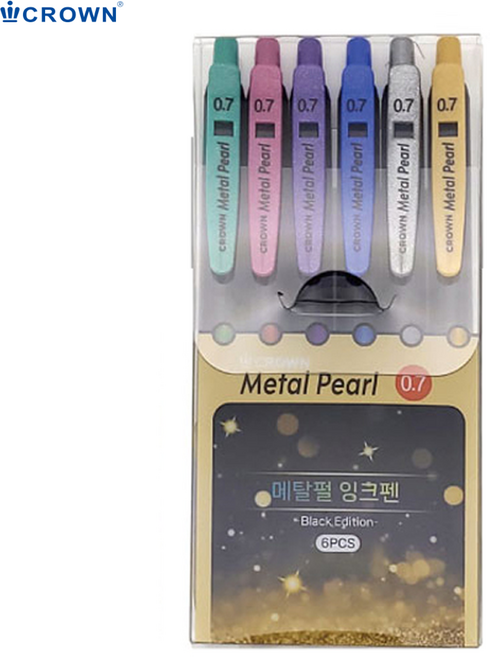 [크라운] 메탈펄 잉크펜 6색 세트 0.7mm, 단품, 단품