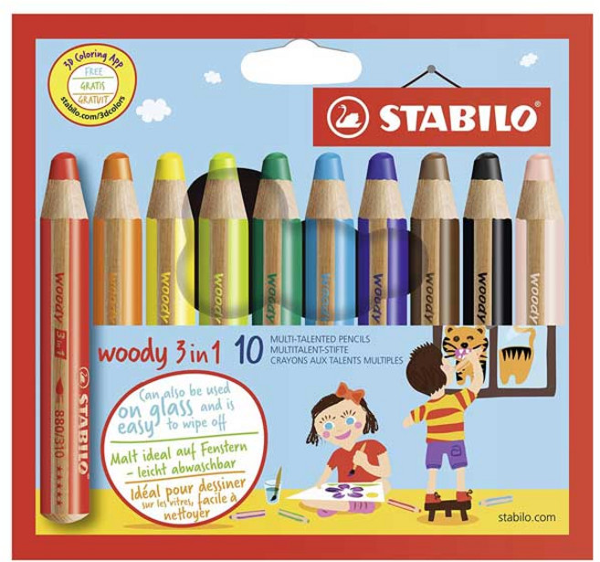 우디 색연필 10색세트 색연필 수채물감 크레용 3 IN 1, 1세트