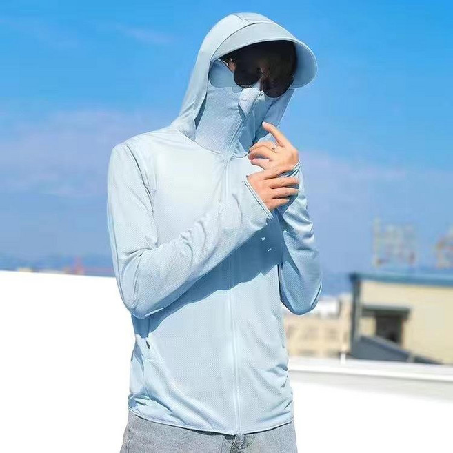 男士冰絲防曬衣 連帽透氣超薄款戶外釣魚風衣外套