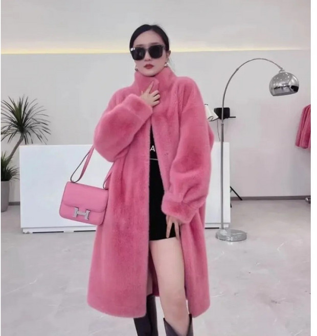 해피유통 여성 겨울 후드 양털 롱 코트 따뜻한 오버사이즈 캐주얼 아우터 lmy