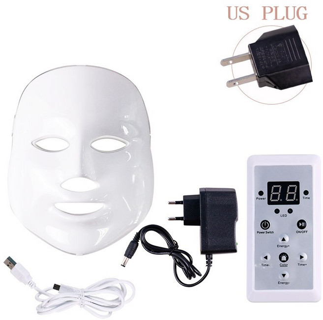 아름다움 광자 LED 얼굴 마스크 목 LED 치료 7 색 빛 스킨 케어 레 쥬 베 네이션 주름 여드름 제거 얼굴 뷰티 스파, 하나, US Plug without Neck, 1개