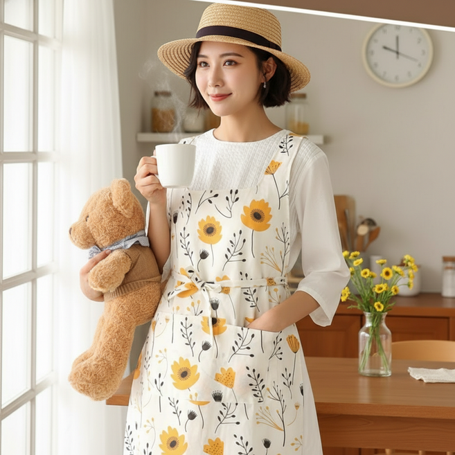 이지오 엘르 원피스 린넨 앞치마 롱 카페 예쁜 바리스타 어린이집 에이프런 마가렛 버터, 1개