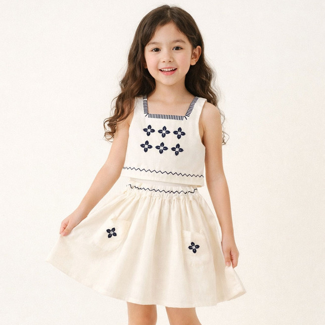 소소키즈 여아 자수 나시 치마 상하복 아동 키즈 주니어 여름 세트