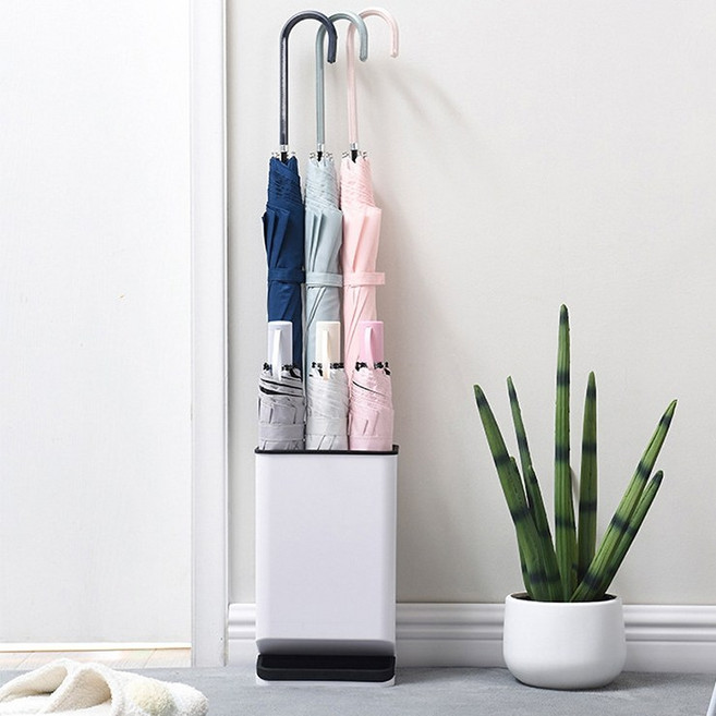 센스라벨 2단 우산정리함 우산꽂이 대용량 물받이, 1개, 화이트블랙