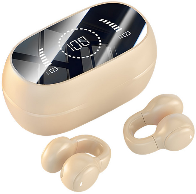 오픈형 무선 골전도 블루투스 V5.3 이어폰 스마트 커널형 노이즈캔슬링 이어폰 고음질 가성비, 담황색, S1
