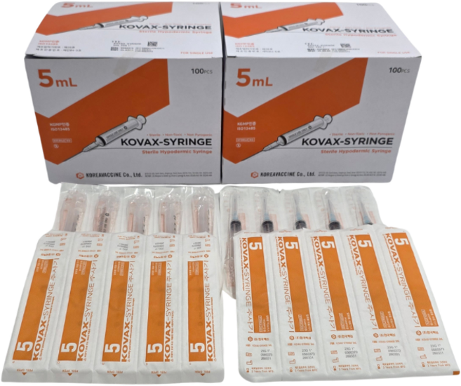 한국백신 일회용 주사기 5ml 23G 1" 100개, 2박스