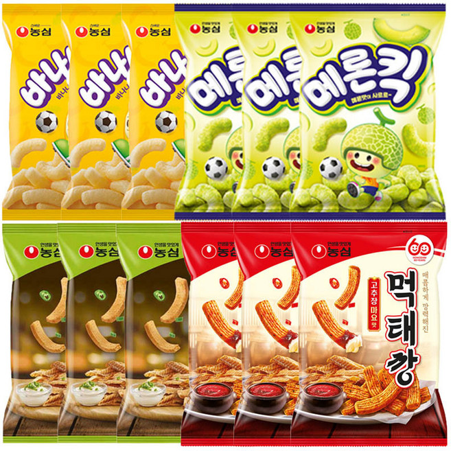 농심 먹태깡3+먹태깡고추장마요3+메론킥3+바나나킥3, 12개, 60g