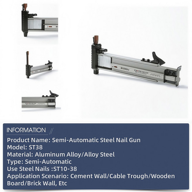 타정총 못박는총 콘크리트타정기 ST38 반자동 강철 네일 건 시멘트 벽 와이어 여물통 목공 타일 홈 수리 수동 효율성 향상, [01] 브라운, 1개