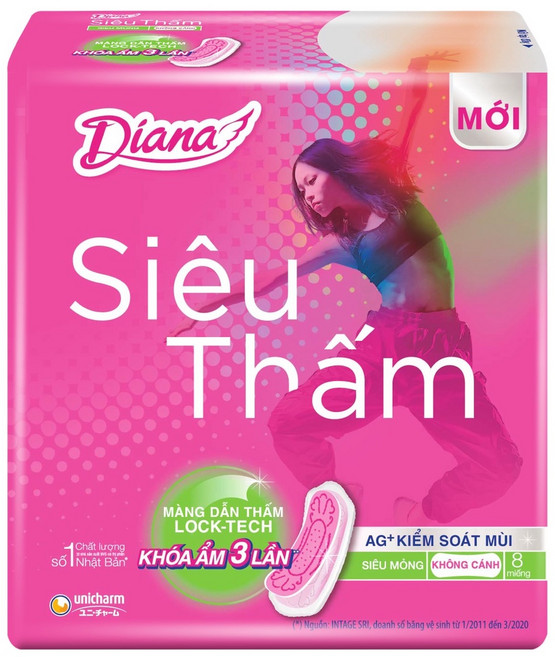 DIANA 衛生棉 日用超薄帶翅膀/無翼 8片, 1個, KHÔNG CÁNH 無翼