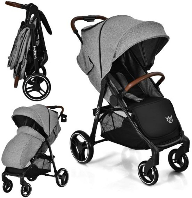베이비 조이 유모차 발 커버가 있는 하이 랜드스케이프 유아용 마차 신생아 푸시체어 컵 홀더 5점 하네스 조절 가능한 등받이 및 캐노피 서스펜션 휠 쉬운 한 손 접기(, Gray