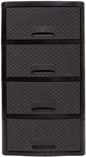 4654 4단 라탄 서랍장 플라스틱서랍장 수납장, 블랙