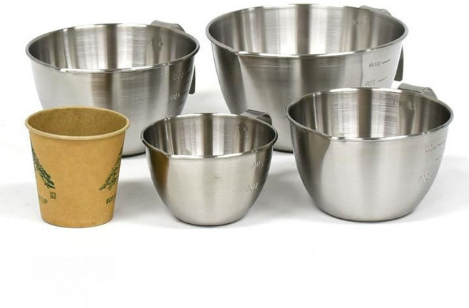 국산 스텐 눈금 계량컵 250ml 500ml 750ml 1200ml 미니 계량 믹싱볼 손잡이 업소용 가정용 베이킹 요리용 조리