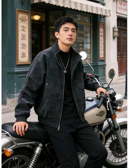 ANYOU 남성 봄가을 재킷 스웨이드 패션 루즈핏 방풍 코트