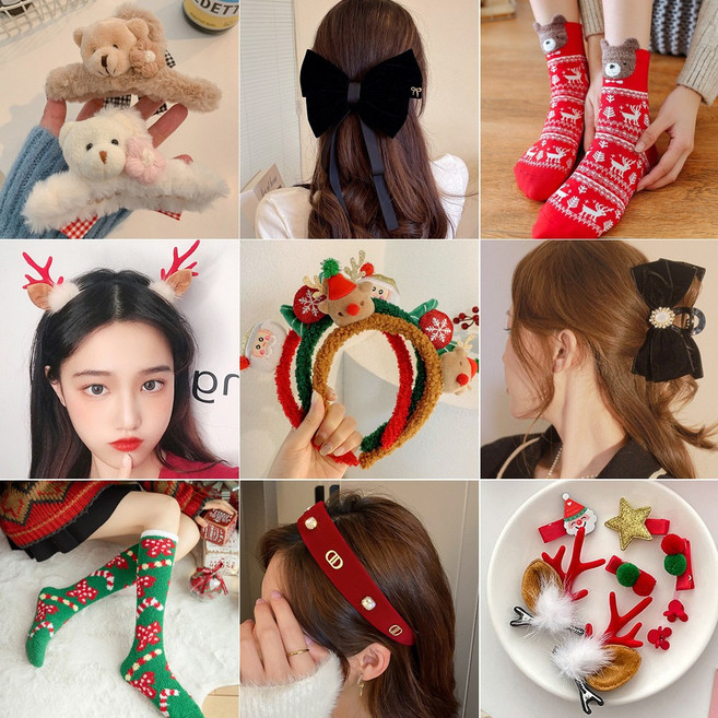 [기프트박스] 겨울 크리스마스 연말 밍크 퍼 파티 머리핀 머리끈 벨벳 왕리본 머리띠 모음