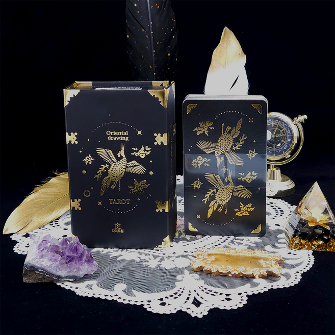 금박 에디션 오리엔탈 드로잉 한국 타로카드 - 고급스러운 디자인 모바일 해설서 OPP 카드 보호 필름, 1.블랙골드, 1개