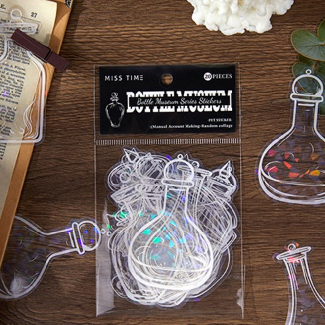 올리브파티 홀로그램 달빛 화병 꽃병 보틀 투명 빈티지 다꾸 스티커 20매 세트, 1개, C형