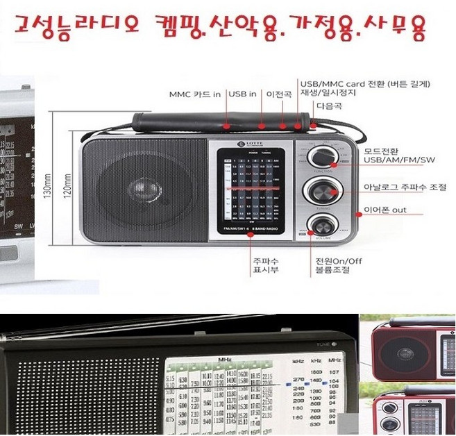 롯데알미늄 휴대용 라디오 750g, ALL BLACK(블랙), pingky260(단파 AM/FM/SW )