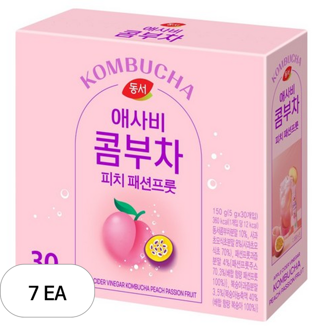 동서 애사비 콤부차 피치 패션프룻 스틱형 30개입, 5g, 7개