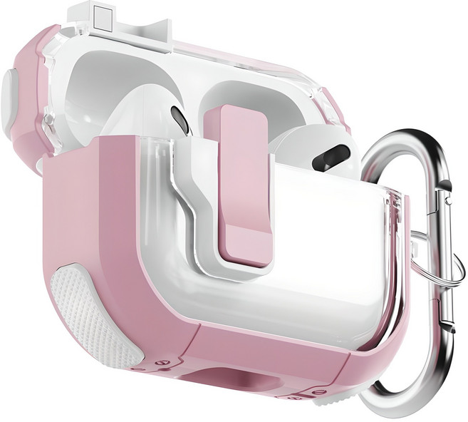 NUART 撞色邊緣防丟失鎖定功能磁吸鎖防撞保護殼, AirPods 4代 / AirPods 4代 降噪版, 粉紅色, 1個
