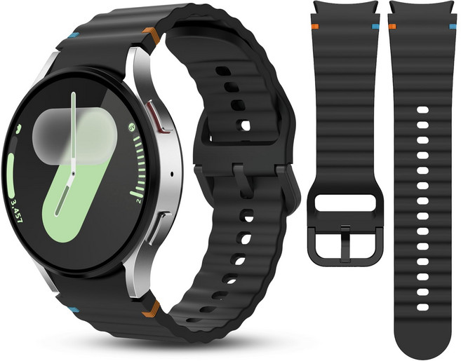 갤럭시워치 호환 실리콘 컬러풀한 스티치 스트랩 울트라/7/6/6클래식/5/5프로/4/4클래식, 블랙