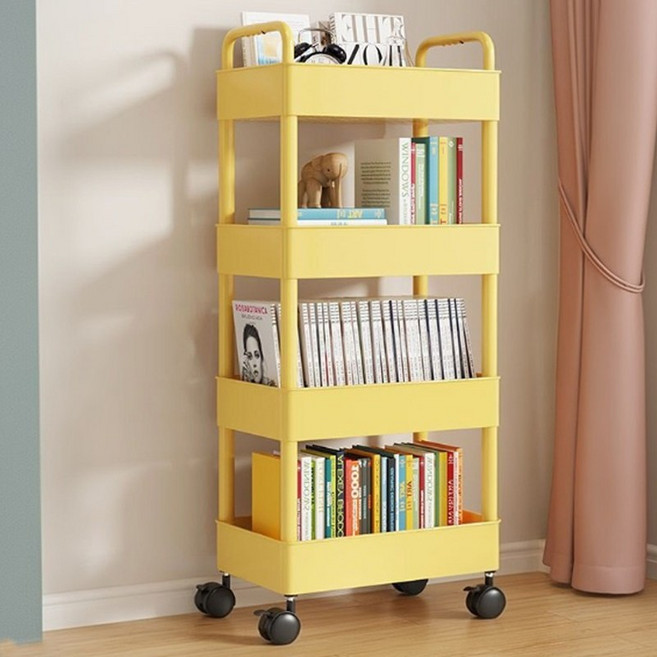 마벨인홈 공간활용 이동식 슬림 책장 감성 트롤리, 옐로우, 4단