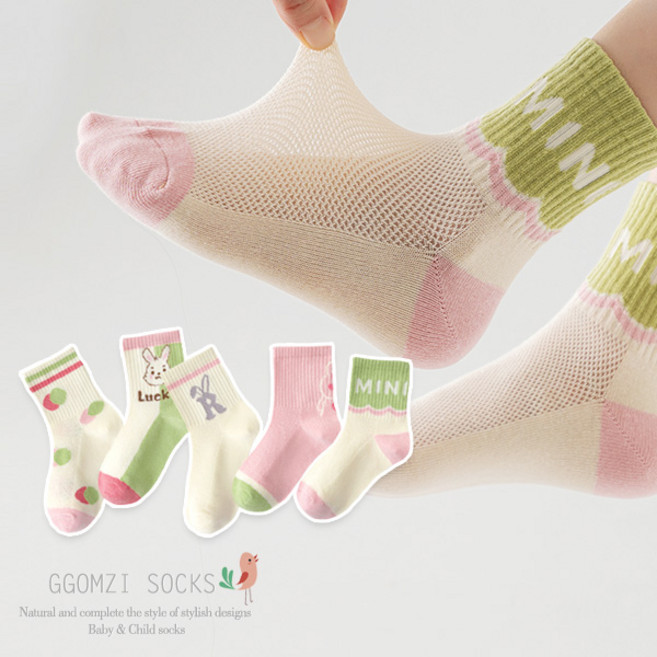 [꼼지] NE16 폴카바니(5족)세트 아동 유아 여아 망사 메쉬 양말